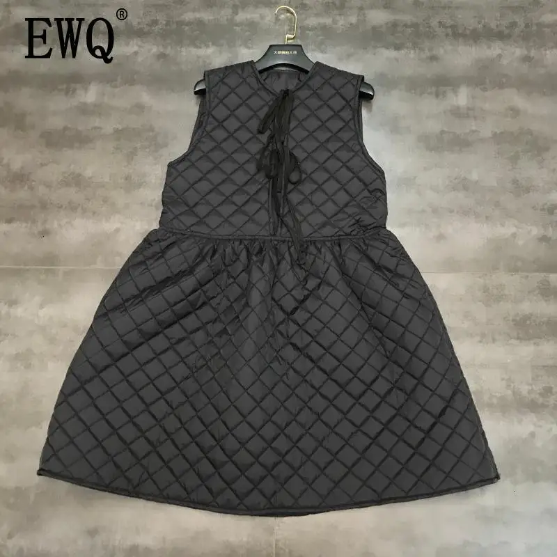 

[EWQ] 2020 Autumn Winter Round Collar Sleeveless Solid Colors Patchwork Adjustable Lace Up Cotton Padded Women 19C-a98-02-L
