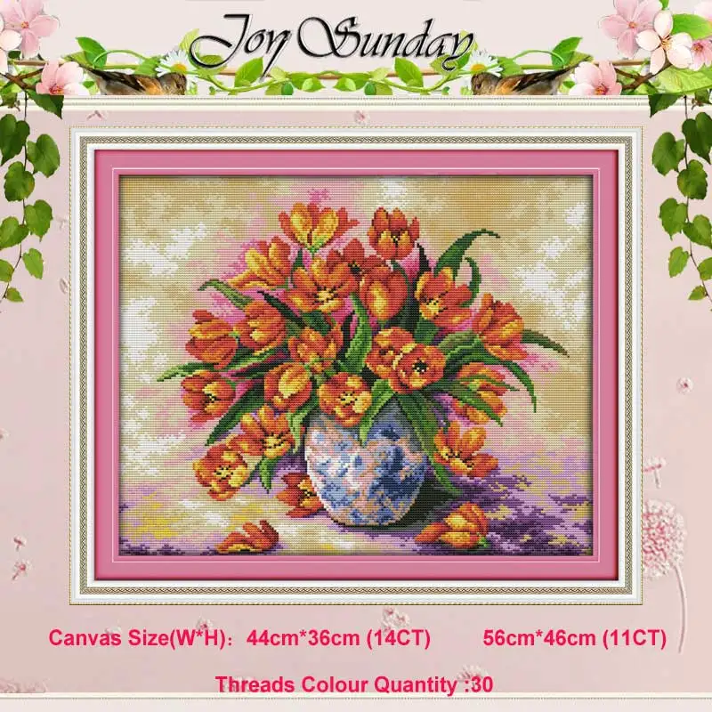 Cross Stitch Kit Rose Orchid Lily Tulip Poppy flower vase 11CT 14CT Cross Stitch Sets DIY Cross-stitch Kits Embroidery Needlework Home Decor