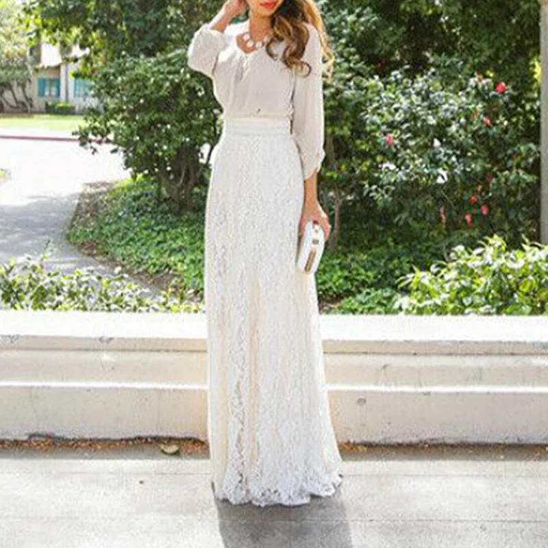 Кружевной полый тонкий женский юбка Осенняя Высокая талия офисная дамская юбка универсальная Однотонная юбка женская горячая распродажа