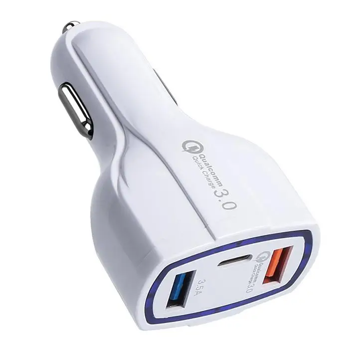 QC3.0 адаптер быстрой зарядки 2 USB порта+ Быстрая автомобильная сигарета типа C 5 В/3,0 А USB быстрая зарядка 3,0 Автомобильное зарядное устройство QC Быстрая Зарядка 4 - Название цвета: Белый