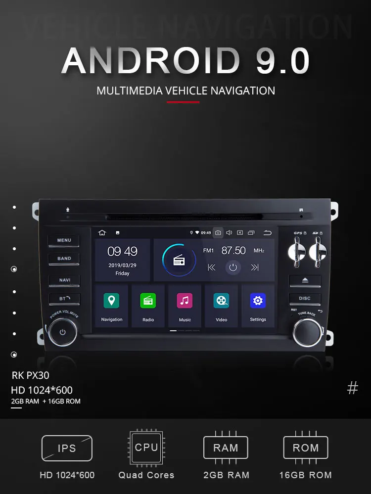 Sale TOPBSNA Android 9.0 Car DVD Player for Porsche Cayenne 2003-2010 GPS Navigation 2 Din Car Radio Multimedia Wifi Stereo RDS Audio 1