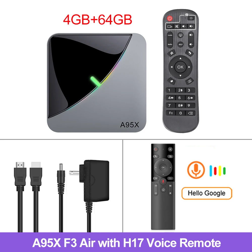 4G64G voice RC H17 A95X F3 воздуха RGB светильник ТВ Box Android 9,0 Amlogic S905X3 4 Гб 64 Гб оперативной памяти, 32 Гб встроенной памяти, Wi-Fi, USB3.0 1080P H.265 4K 60fps Media Player A95XF3 X3 - Color: 4G64G voice RC H17