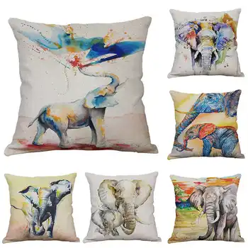 

Elephant Animal Pillowcase Cotton Linen Pillow Throw Case Textile Print Covers Printed For Home Office Decor