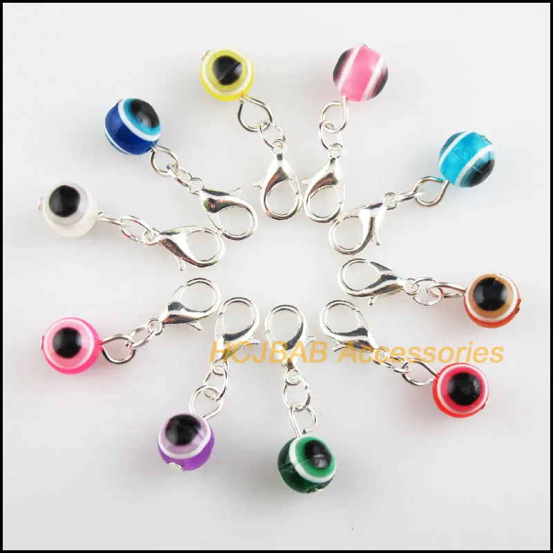 

20 New Round 8mm Charms Mixed Eye Resin Silver Plated Retro With Lobster Claw Clasps