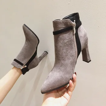 

Winter Suede Boots Thick-soled High-heeled Small Boots Women's High-heeled Shoes Plus Cashmere Short Boots Martin Boots Q13-83