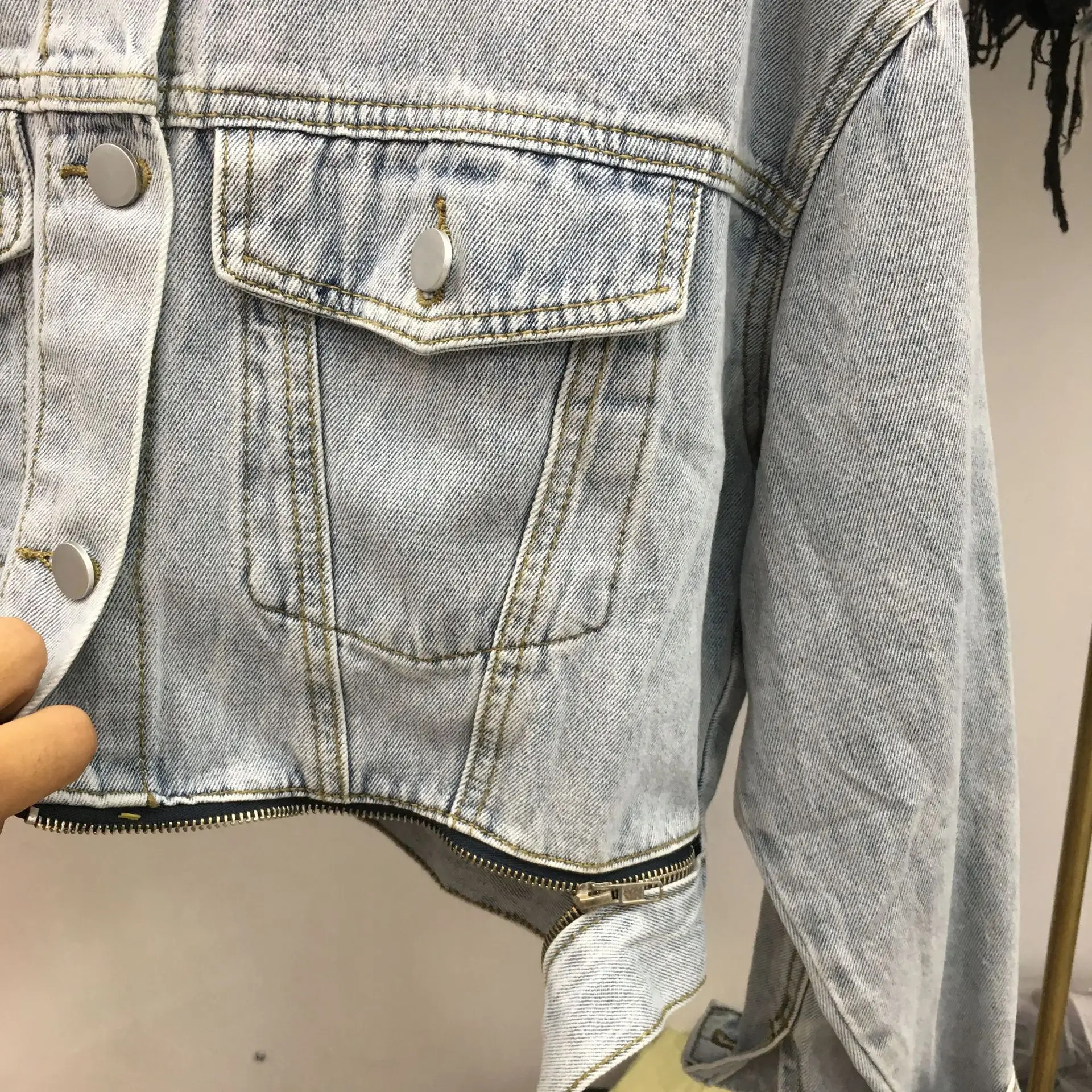 

Light Color Jeans Coat Women's Loose-Fit Korean-style 2019 Early Autumn New Products Hem Zipper Straight-Cut Versatile Casual Sh