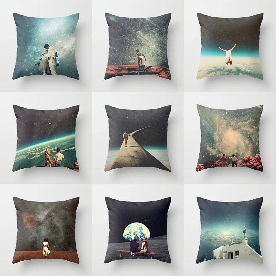 

Single-sided Printing Polyester Starry Sky Moon Decorative Throw Pillow Case Space Cushion Cover for Sofa Living Room Decoration