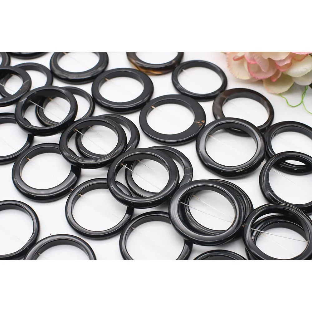 

2strands/lot 47mm Natural Smooth Black Ring shape Agate stone beads For DIY Bracelet Necklace Jewelry Making Strand 15"