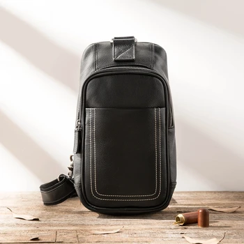 

Chest Bag Men's Leather Men's Bags 2020 New Leather Back Pack Shoulder Shoulder Bag Tide Large Capacity Casual Vintage Soft Men