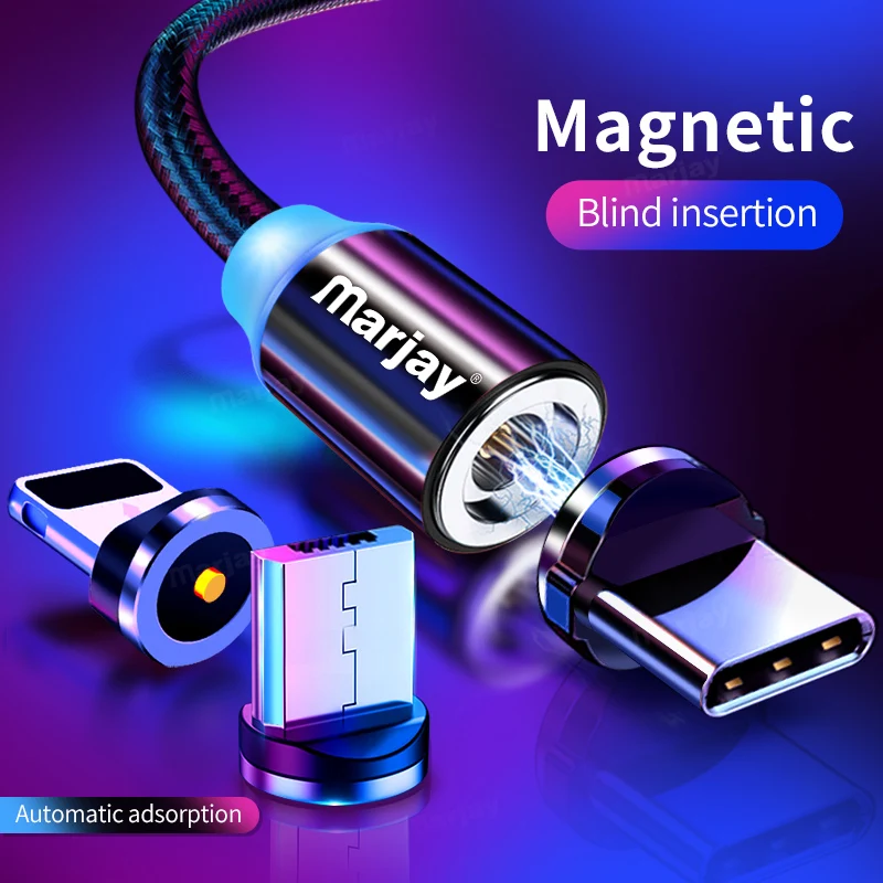 Marjay Магнитный кабель Micro usb type C кабель для iPhone samsung Android Быстрая зарядка магнит зарядное устройство мобильный телефон USB провод шнур