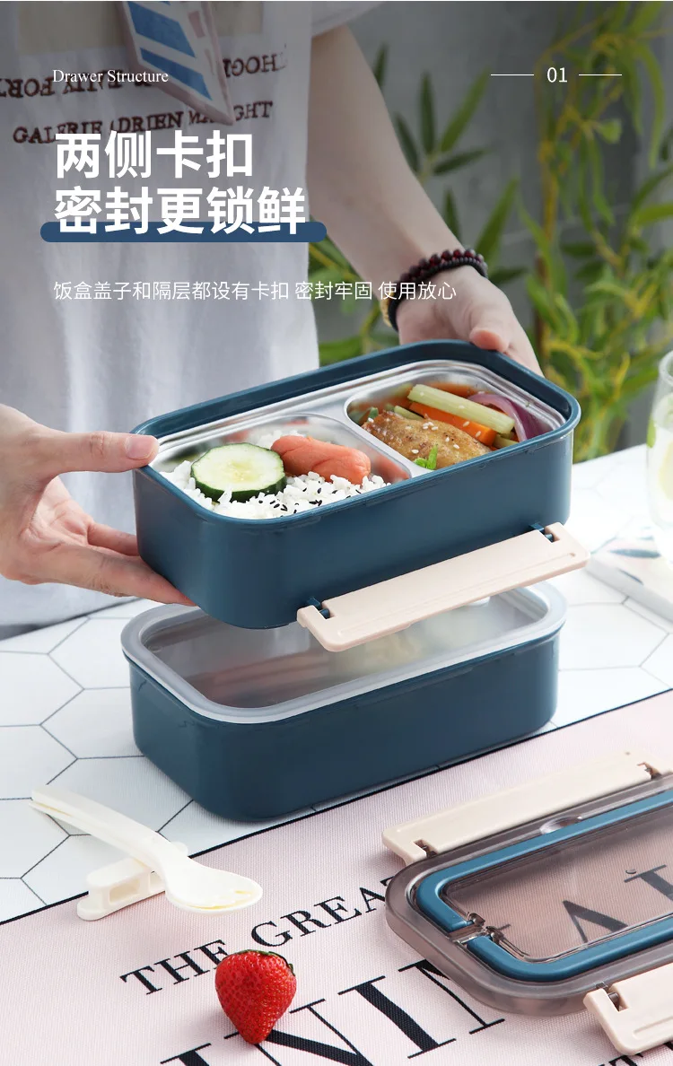 Stainless Steel Thermal Lunch Box Layers Multi Grids Tableware Students  School Adult Lunch Boxes Spoon Chopsticks Storage Box Bdliv