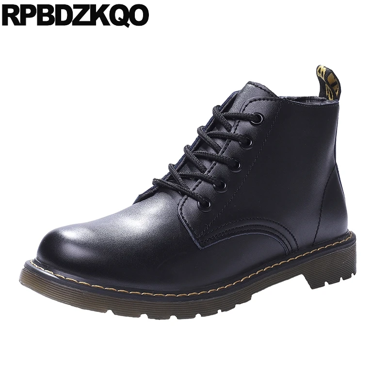 

booties front lace up casual ankle boots autumn 2019 black combat round toe japanese shoes military flat waterproof 9 women