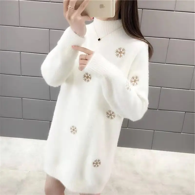 Heydress 2019 Женское зимнее кашемировое платье-свитер с вышивкой винтажные пуловеры