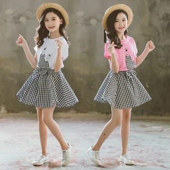 

2020 Summer baby kids Girls Clothes Children Set Outfits Fashion Toddler T-shirt + Plaid Skirt 2 3 4 5 6 7 8 9 10 11 12 13 Years