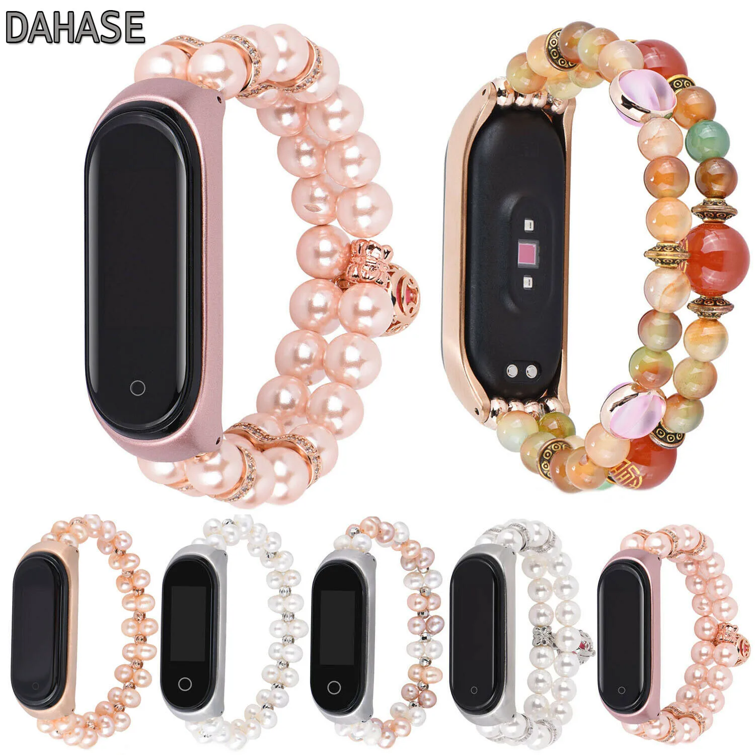 

Pearls Watch Strap Bracelet for Xiaomi Mi Band 4 Stretch Strap Watch Band for Xiaomi Mi Band 3 Replacement Wrist Belt with Cover