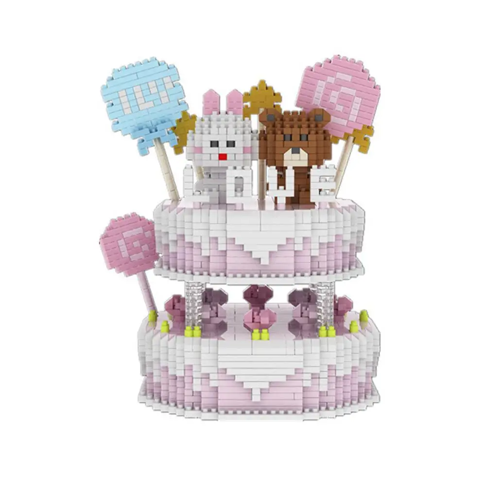 

hot LegoINGlys creators classic cartoon bear Birthday couple wedding cake model mini micro diamond blocks nano bricks toys gift