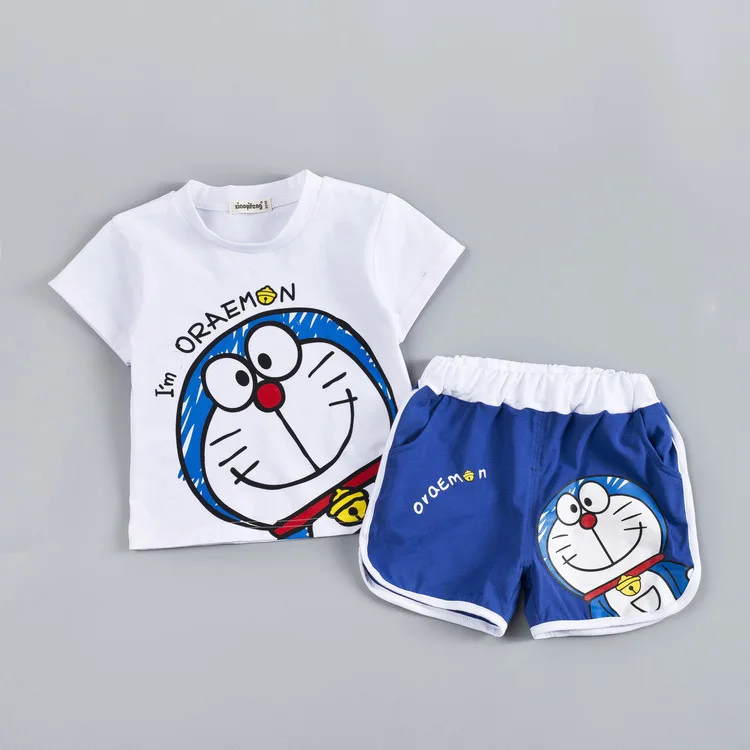 Doraemon Cartoon Baby Girls Boys Clothes Sets Kids Summer Cotton T Shirt +Short 2pcs Tracksuits Infant Children Clothing Suits baby pajamas for a girl