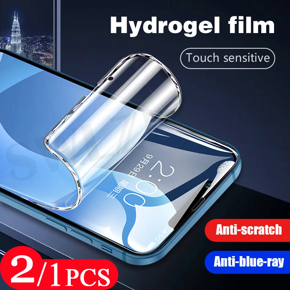 

2/1Pcs soft full cover phone screen protector for iphone 11 12 13 pro max mini X XR XS SE 7 8 plus 6 6s hydrogel film Not Glass
