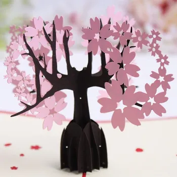 

Handcraft Blessing Card 3D Pop Up Romantic Cherry Blossoms Tree Postcards Greeting Card Christmas Gift Creative Gifts