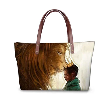 

Women Afro Boys King Printing Shoulder Messenger Bags Large Handbags Femme Sac A Dos Top-Handle Bags Art Lion Women Bag 2020