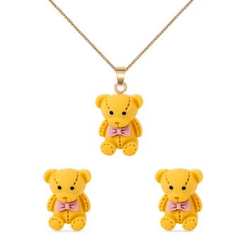 

WYBU New Arrival 18 Styles Cartoon Bear Neckalce Earring Set For Girl Boy Animal Resin Rabbit Neckalce Earing Jewelry Set