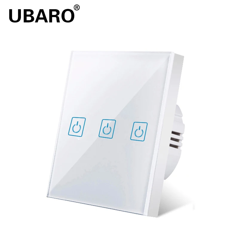 

UBARO touch switch, eu standard, white crystal, glass panel, touch switch, ac220v, 1/2/3 channel, wall touch switch