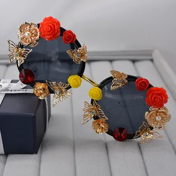 

2020 New Style Fashion Baroque Varved WOMEN'S Sunglasses Gold Leaf Rose Varved Sunglasses Women's