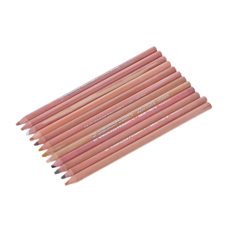 12Pcs Professional Soft Pastel Pencils Wood Skin Tint Pastel Colored Pencil