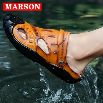 

MARSON Men's Casual Shoes Loafers Fashion Men Leather Moccasins Shoe No Slip Breathable Light Flats Footwear Plus Size Fishermen
