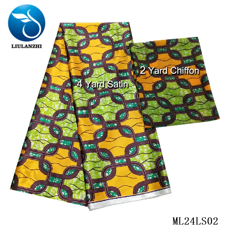 

LIULANZHI African Satin Set Style Printed Ankara satin Fabric + Chiffon Scarf 2019 Satin Prom Dress Sewing Tissu ML24LS01-13