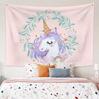 

Cassisy Cartoon Beautiful Unicorn Childroom Tapestry Wall Hangings Star Leaf Beach Towel Wall Carpet Dorm Home Decor Wall Chart