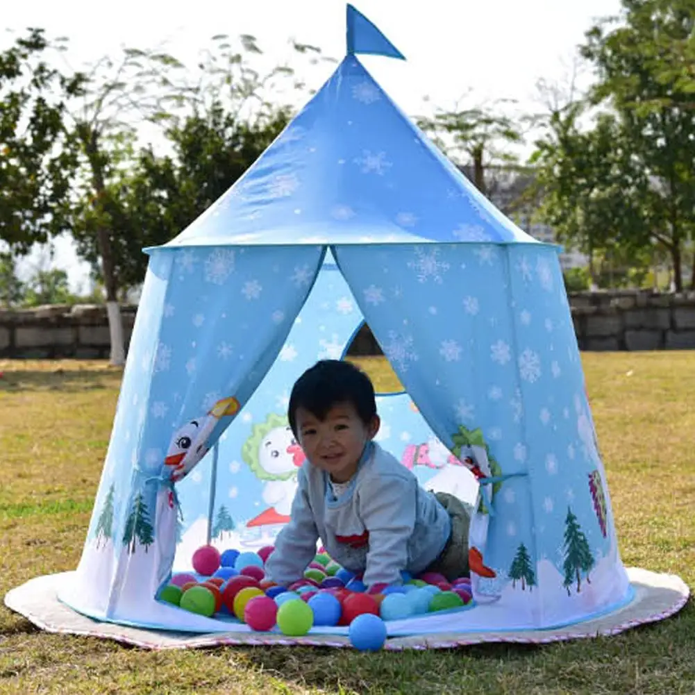 

Foldable Snowman Castle Tent Blue Flag Portable Christmas Gift Children Play Toy Simulation Modeling Easy to Accept Storage