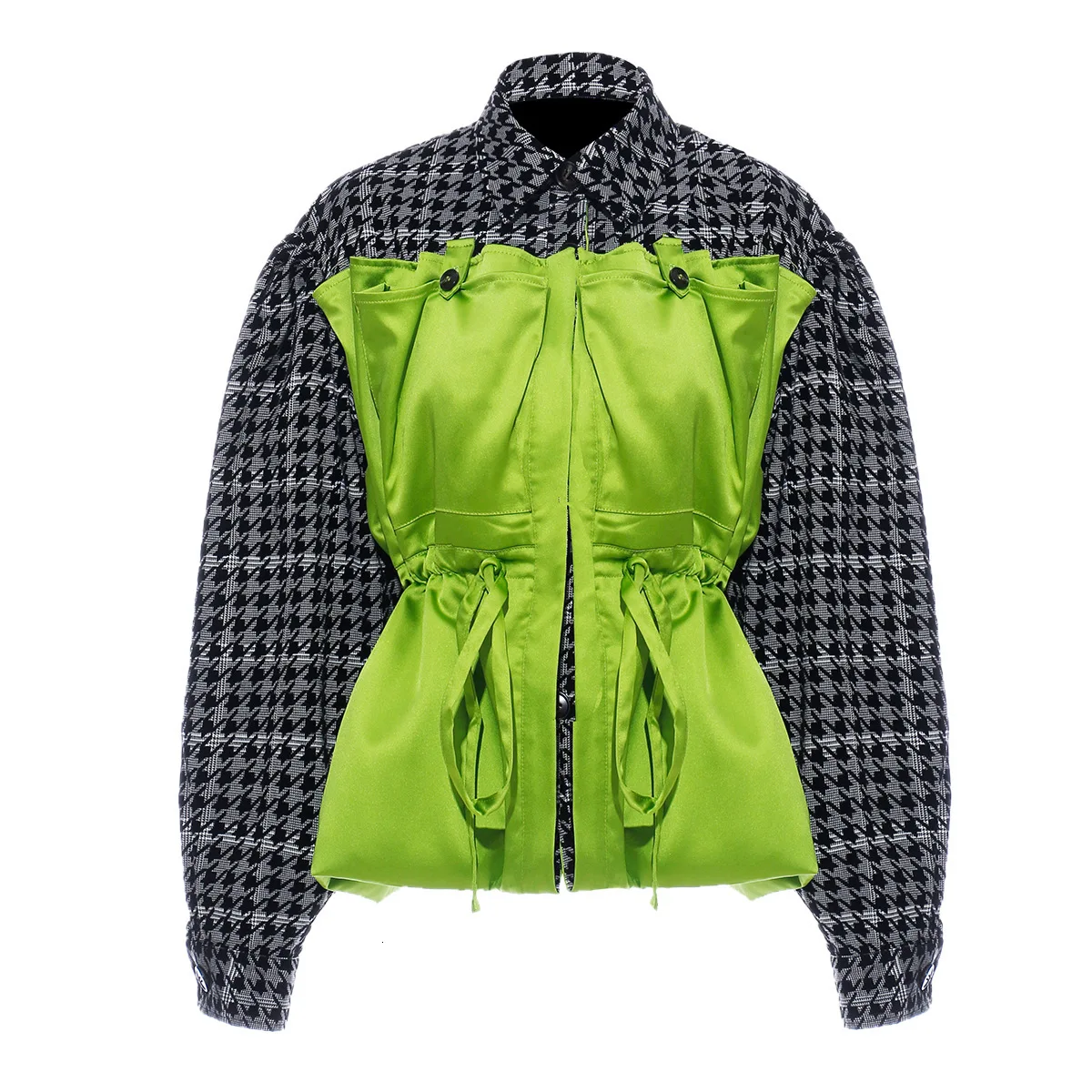 Новая мода осень зима лацканы однобортный длинный рукав Тяговая Веревка поддельные две части куртка Свободное пальто для женщин N747 - Цвет: green