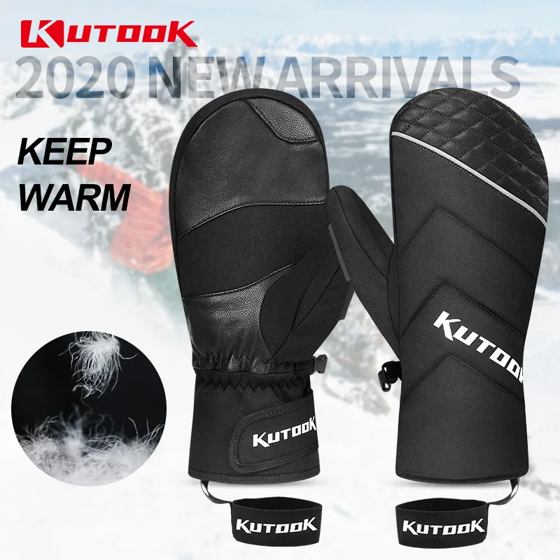 

KUTOOK Down Cotton Ski Gloves Windproof Thermal Snowboard Gloves Warm Waterproof Outdoor Skiing Mittens Snowmobile Men Women