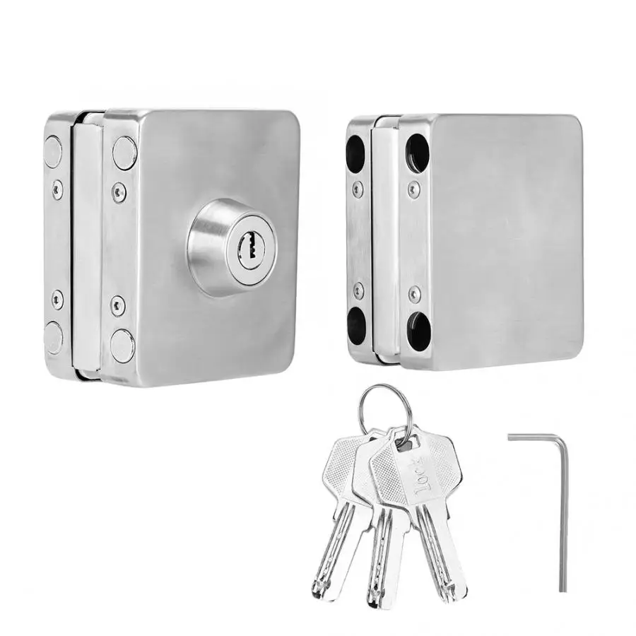 

1007 Stainless Iron Security Square Single Glass Door Lock with Key Security Entry