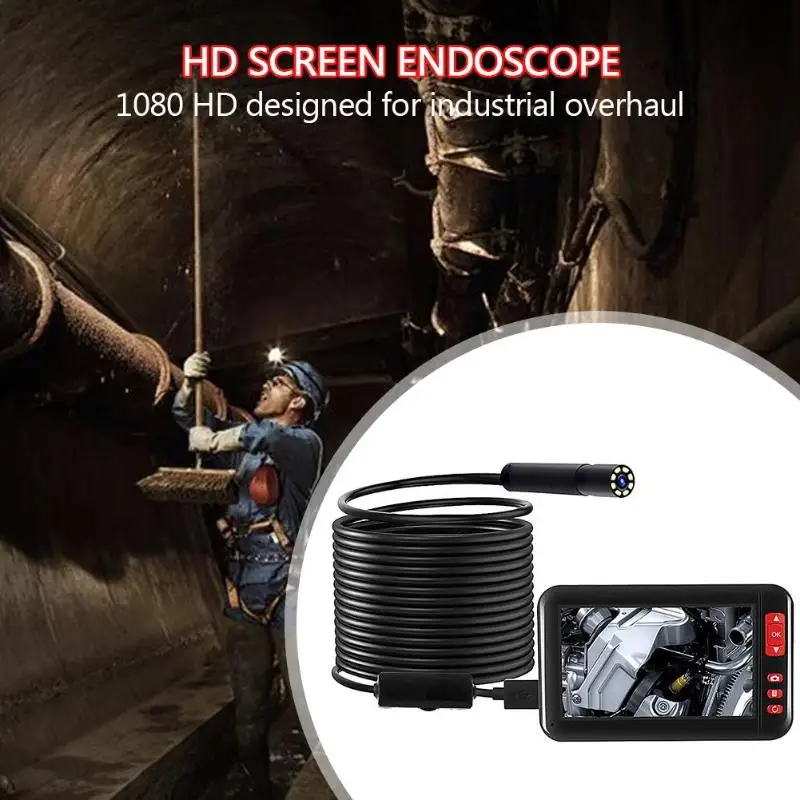 Промышленный 8 мм 8 светодиодный Len 2MP IP68 эндоскоп с экраном 4,3 дюйма 1080P HD