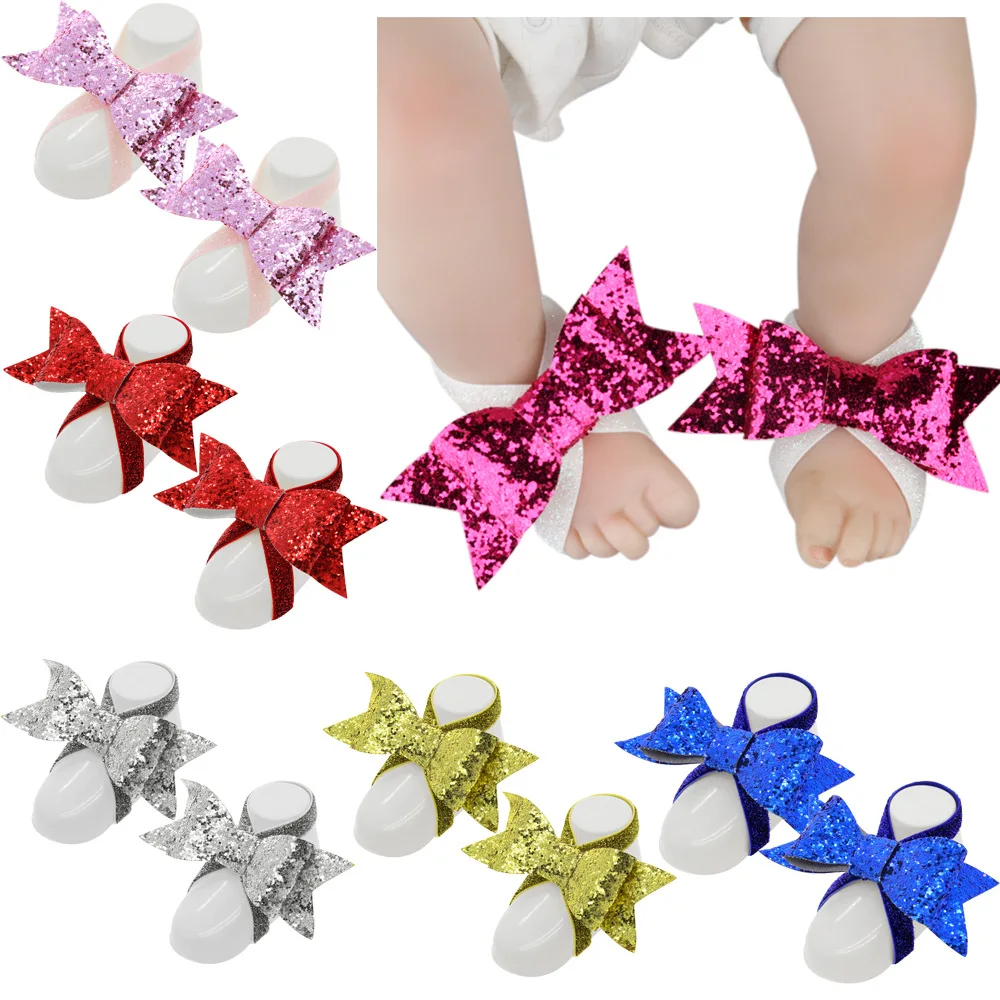 

Yundfly Fashion Toddler Shining Glitter Sequin Bows Barefoot Sandals Baby Girls Bowknot Barefoot Shoe Gift