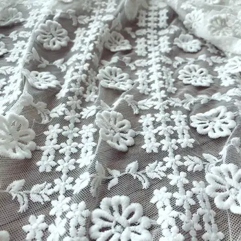 

3D Flower Cotton Lace Embroidery French Tulle lace Fabric For DIY Sewing Summer Dress Dance Prom Wedding fabric