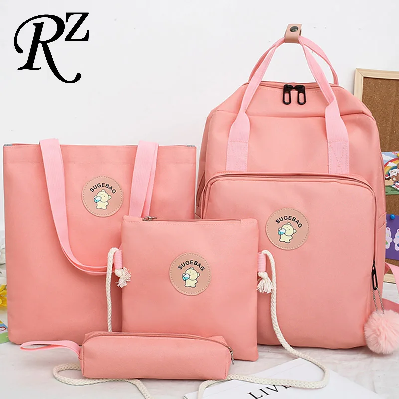 

Literature 4Pcs/set Canvas School Bag For Teenagers solid kids backpack Four piece suit backpacks Simple Shoulders Bags