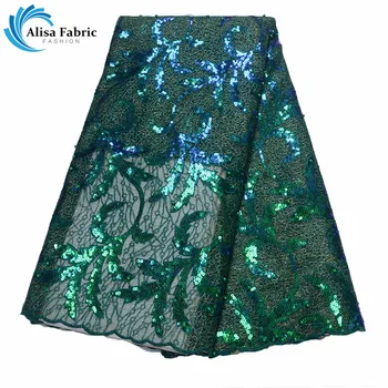 

Alisa New Arrived Embroidery Lace Fabrics With Sequins 2019 Fashion African Tulle Lace Fabrics With Beads For Wedding Decoration