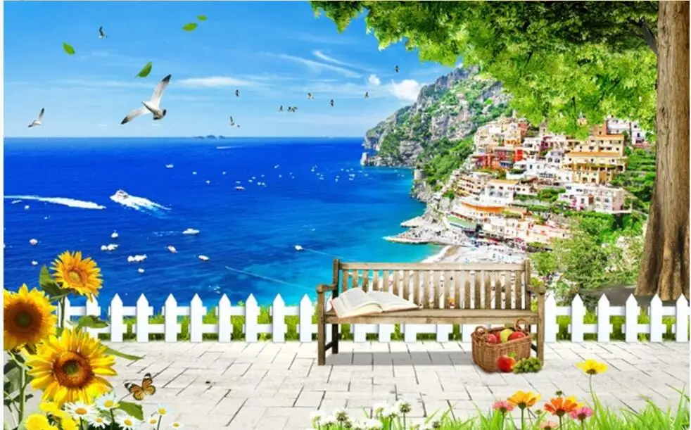 

custom photo 3d wallpaper Beautiful European seaside city living room home decor 3d wall murals wallpaper for walls 3 d