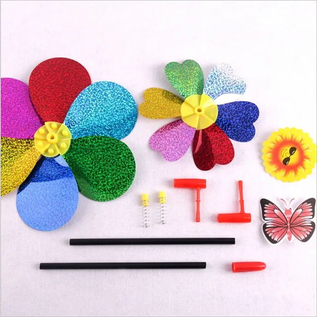 1PC Wind Spinner Kids Toy Colorful Sequins Double Layer Sunflower Windmill Wind Spinner Home Garden Yard Decoration 2