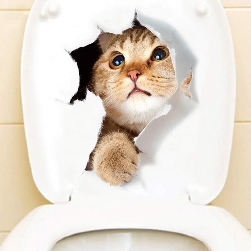 Vinyl Stickers Toilet Stickers Toilet Wall Stickers Toilet Seat Stickers Kitten Wall Stickers Toilet Stickers 3D Cat Vivid Wall Sticker Fashion Lovely Animal Pvc Waterproof Decal Bathroom Toilet Kicthen Decorative
