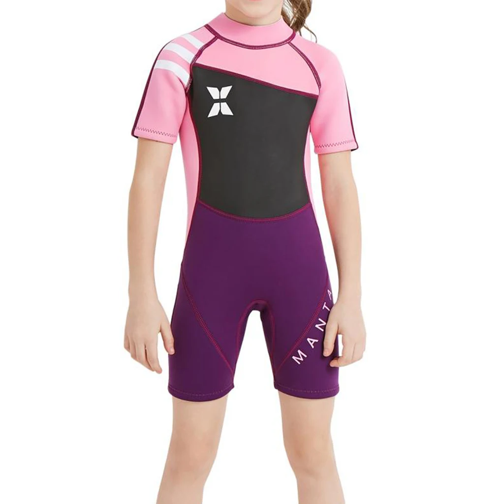 Kids Short Sleeve Wetsuit Swimwear Bathing Suit One Piece Swimsuit UPF50+ for Scuba Diving Snorkeling Surfing Swimming 