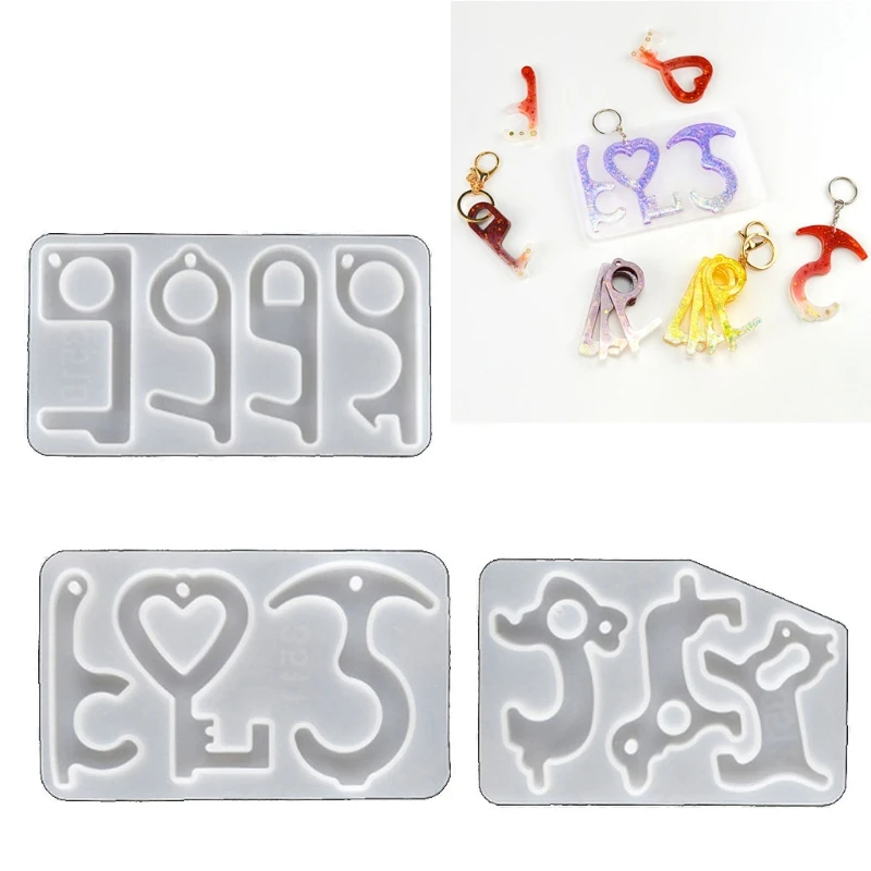 

Handmade No Touch Keychain Resin Mold Tool DIY Zero Touch Hands Free Door Opener Stylus Safety Tool Molds Jewelry Making