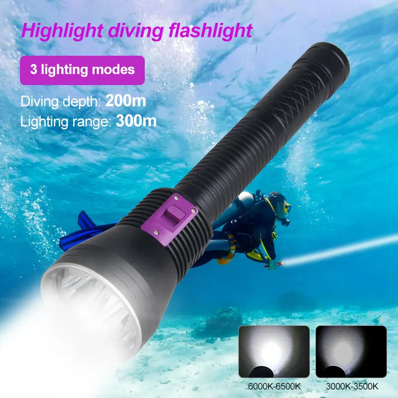 

VastFire Powerful LED Diving Flashlight 3 XHP70.2 White/Yellow light Diving light Underwater 100M Waterproof Lanterna Torch