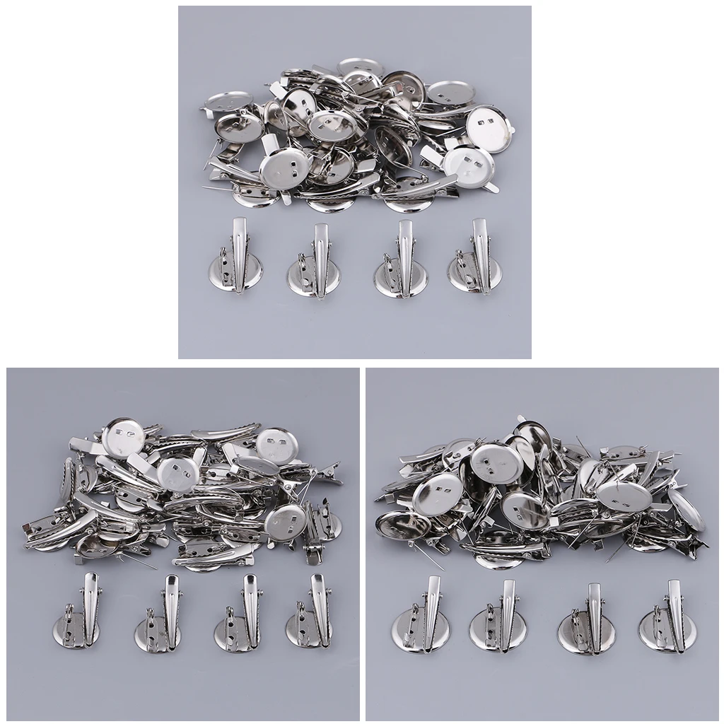 90PCS silver color Brooch Blank Round Tray with Alligator Clip and Pin for Badge, Corsage, Name Tags and Jewelry