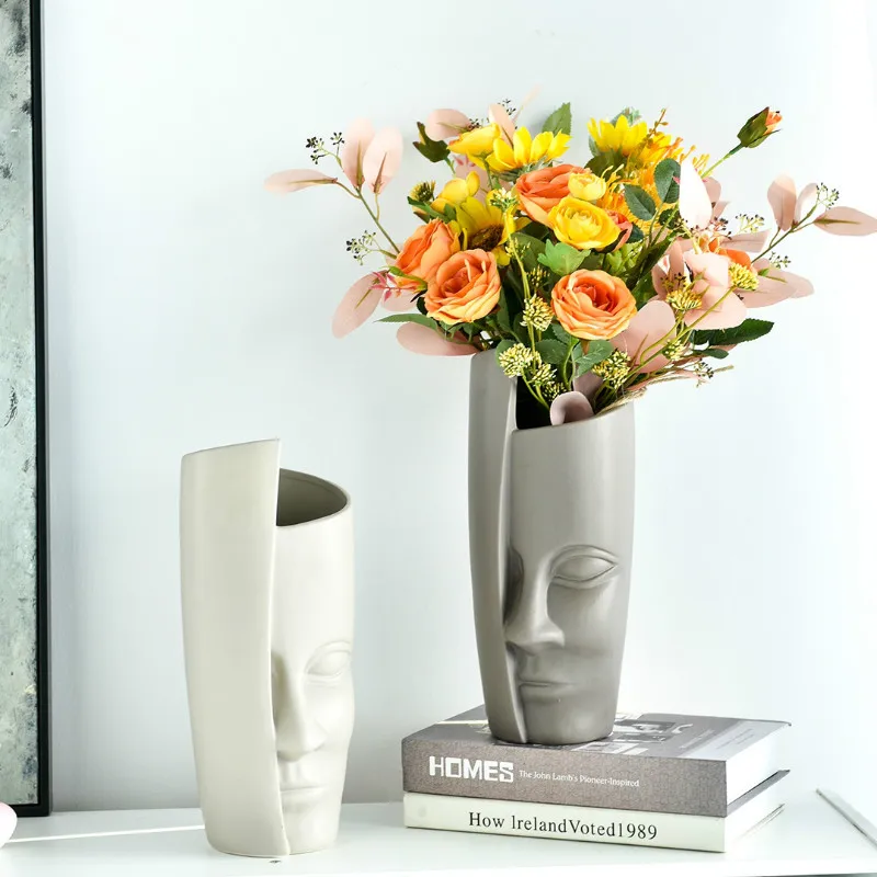 Perfect for Dried Flowers Planter Ceramic Matt White Head Face Vase 