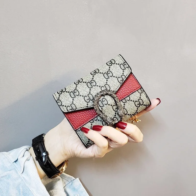 

New ladies wallet wine god simple Europe and America ins short three fold small wallet female purse card bag wallet