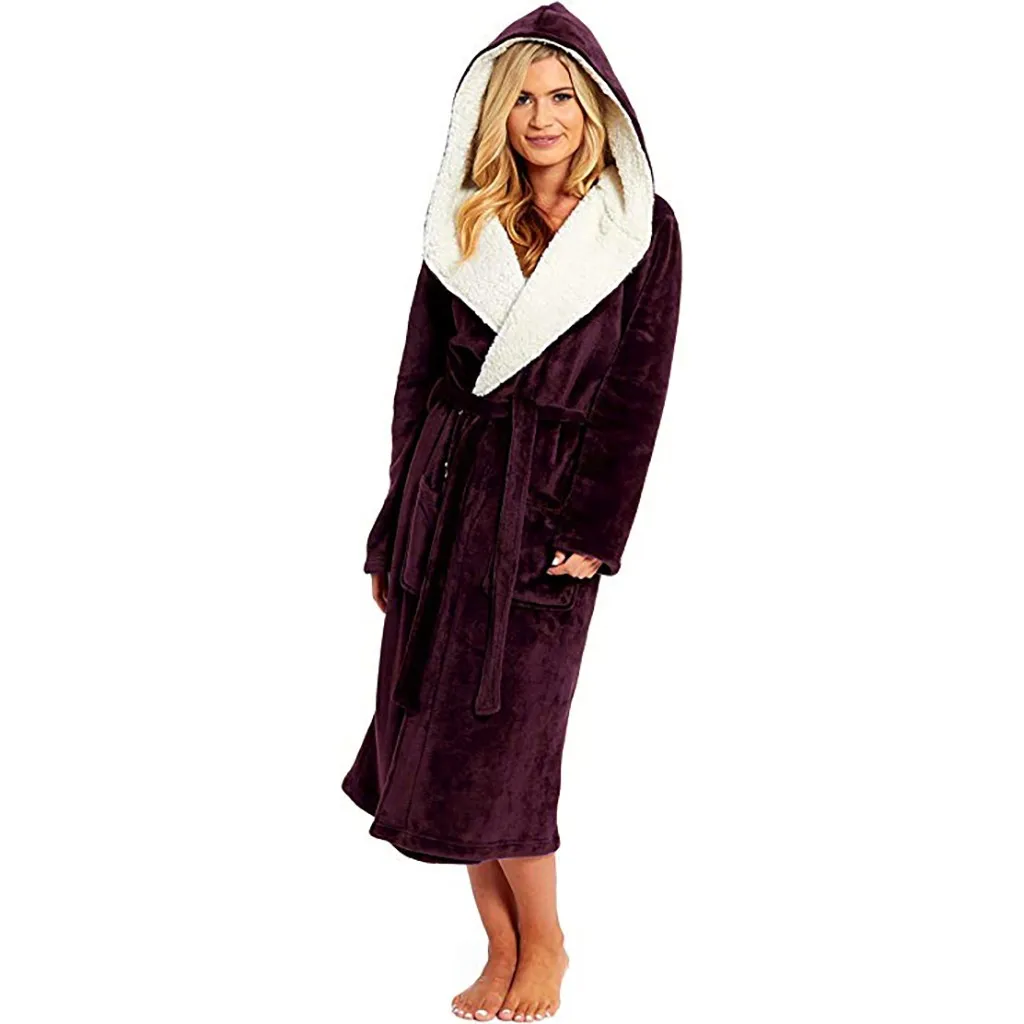 Женский халат, зимний плюшевый удлиненный халат, домашняя одежда, халат с длинными рукавами, пеньюар, Femme